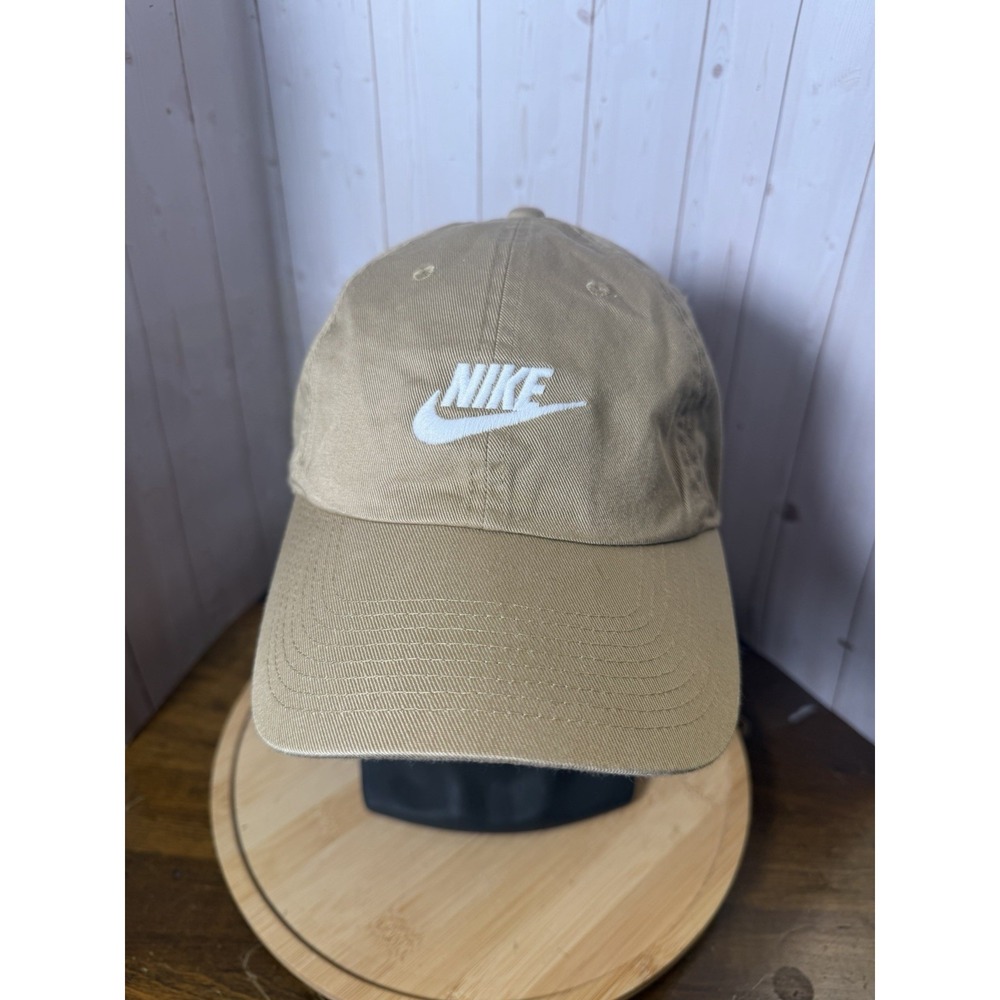 Nike Strapback Hat Cap Tan, Brown, Beige, Khaki With White Nike Swoosh Logo S/M